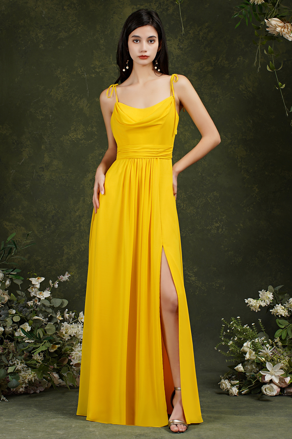 Spaghetti Straps Side Slit Bridesmaid Dress Sleeveless Prom Dress-newarrivaldress