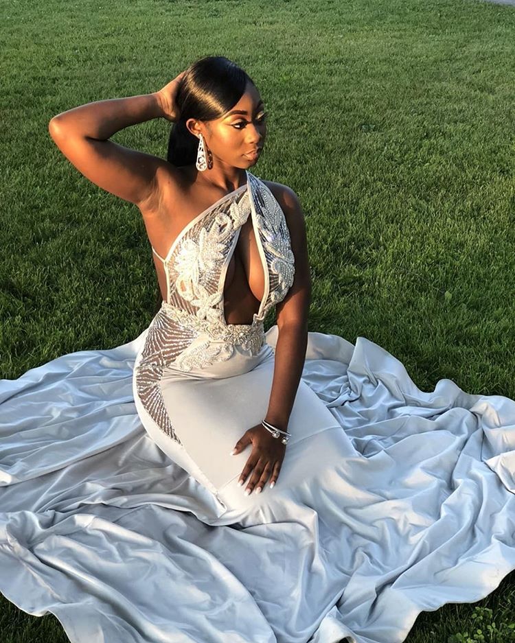 Fashion Sexy Sheath One Shoulder Applique Prom Dresses-newarrivaldress