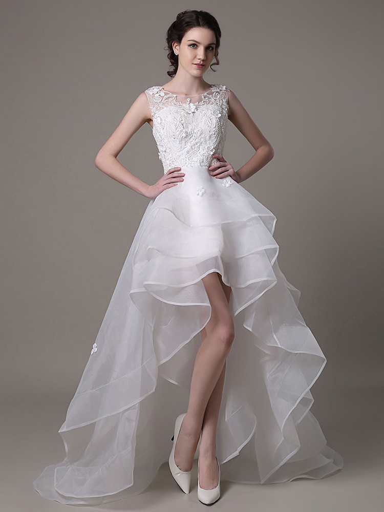 Asymmetrical Organza Wedding Dress High Low A-Line With Lace Beading Flower Exclusive-newarrivaldress