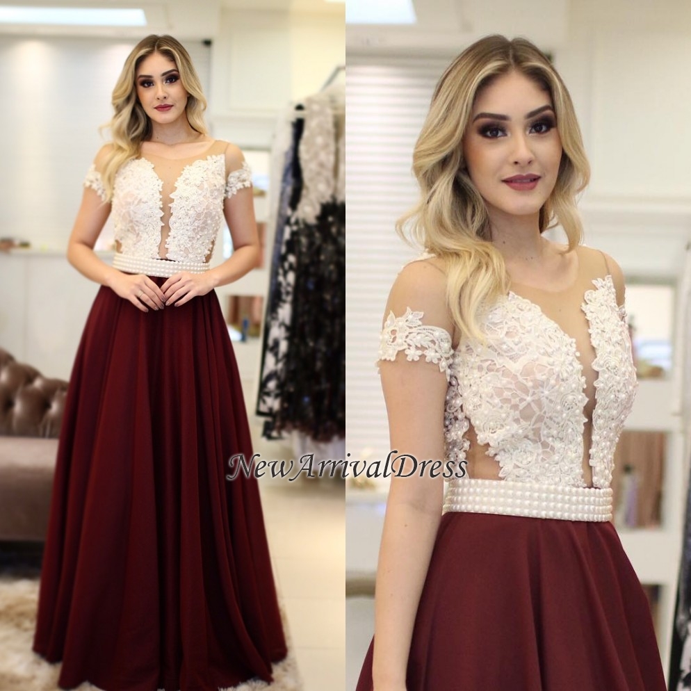 A-Line Vintage Short-Sleeves Pearls Scoop Prom Dresses-newarrivaldress