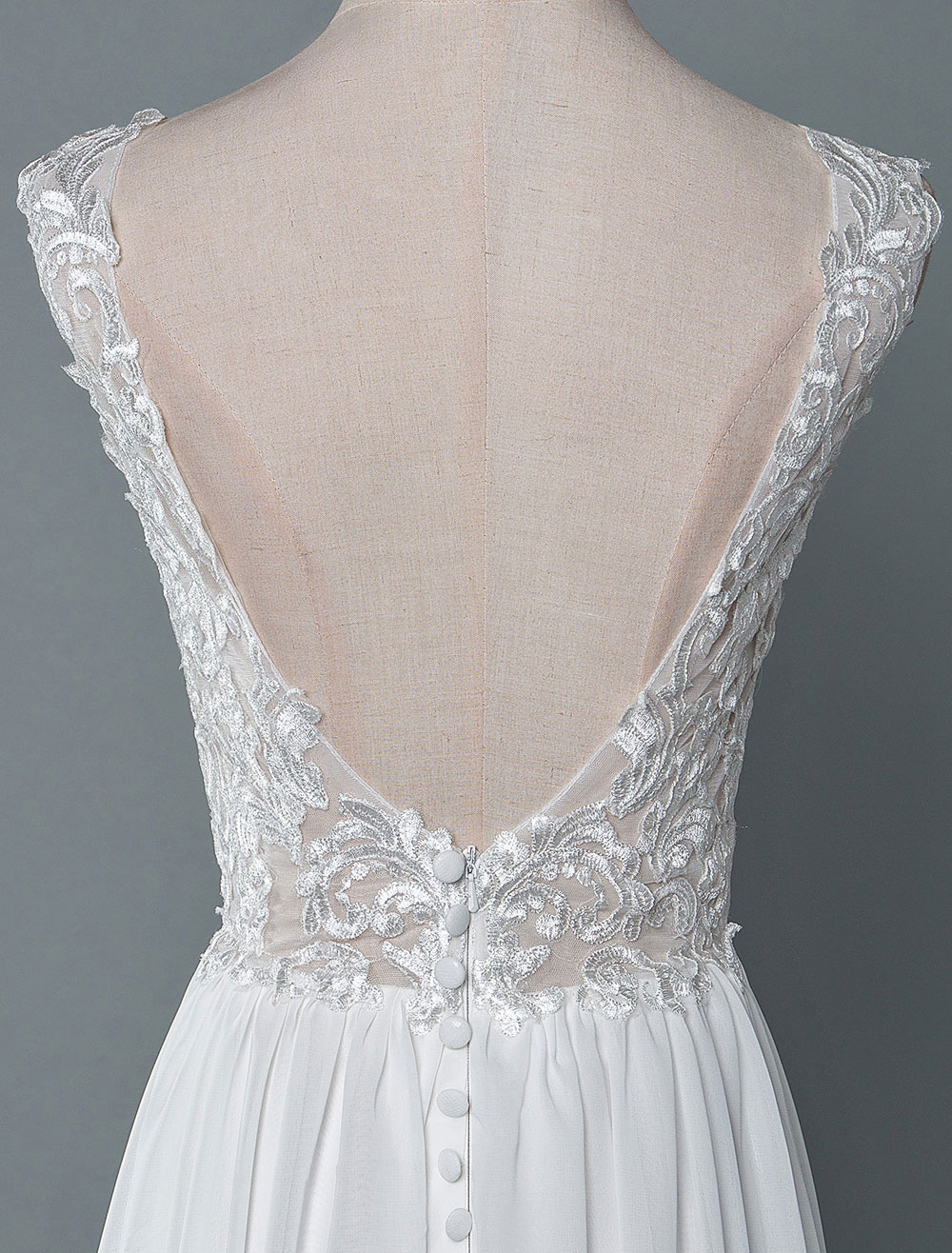 Wedding Dress V Neck Sleeveless Lace A Line Floor Length Chiffon Bridal Gowns With Train-newarrivaldress