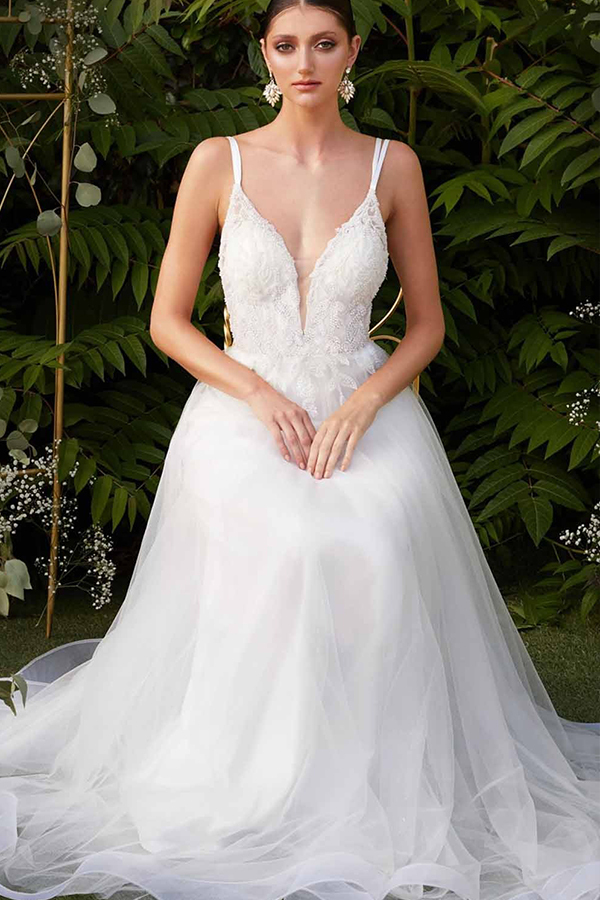 Elegant Spaghetti Straps V-Neck Tulle A-line Wedding Dress-newarrivaldress