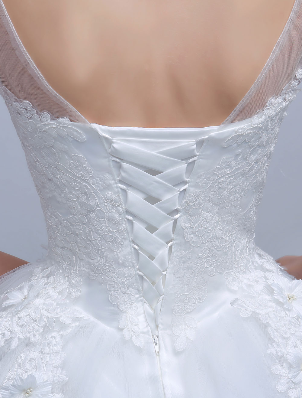 Princess Ball Gown Wedding Dresses Long Sleeve Lace Illusion Ivory Floor Length Bridal Dress-newarrivaldress