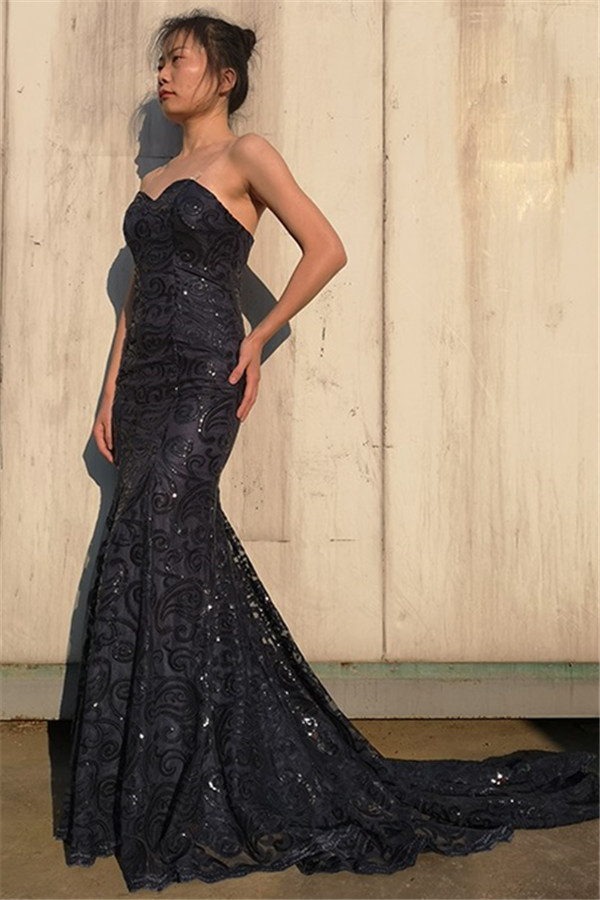 Elegant Black Sweetheart Appliques Sleeveless Mermaid Prom Dress-newarrivaldress