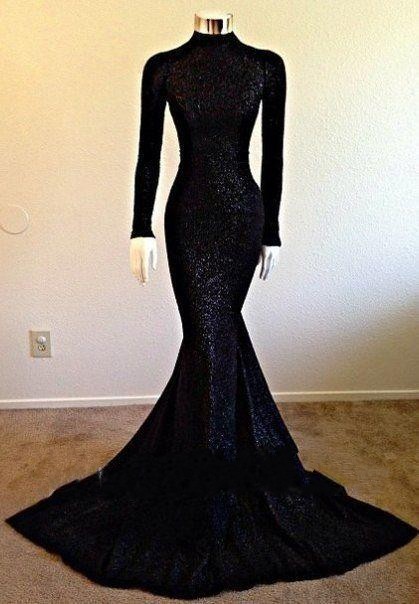 High Neck BlackEvening Gowns | Modest Mermaid Long Sleeve Prom Dresses BA5158-newarrivaldress