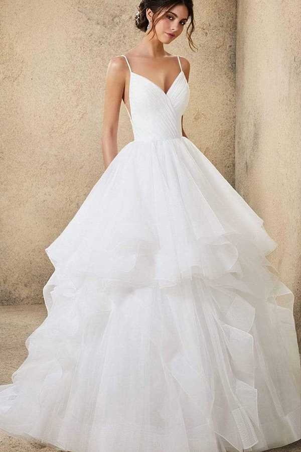 Sweetheart Spaghetti Straps Puffy Wedding Dress Sleeveless Simple Bridal Dress-newarrivaldress