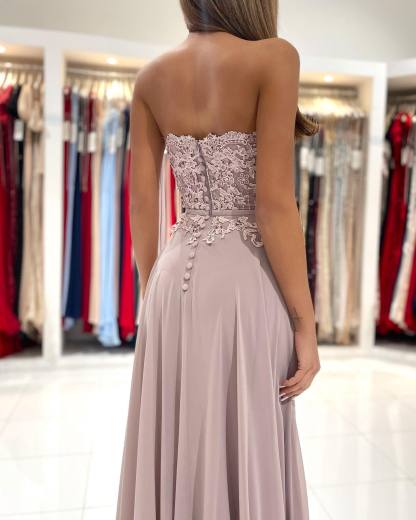 Sweetheart Side Slit Evening Prom Dress with Floral Lace Appliques-newarrivaldress
