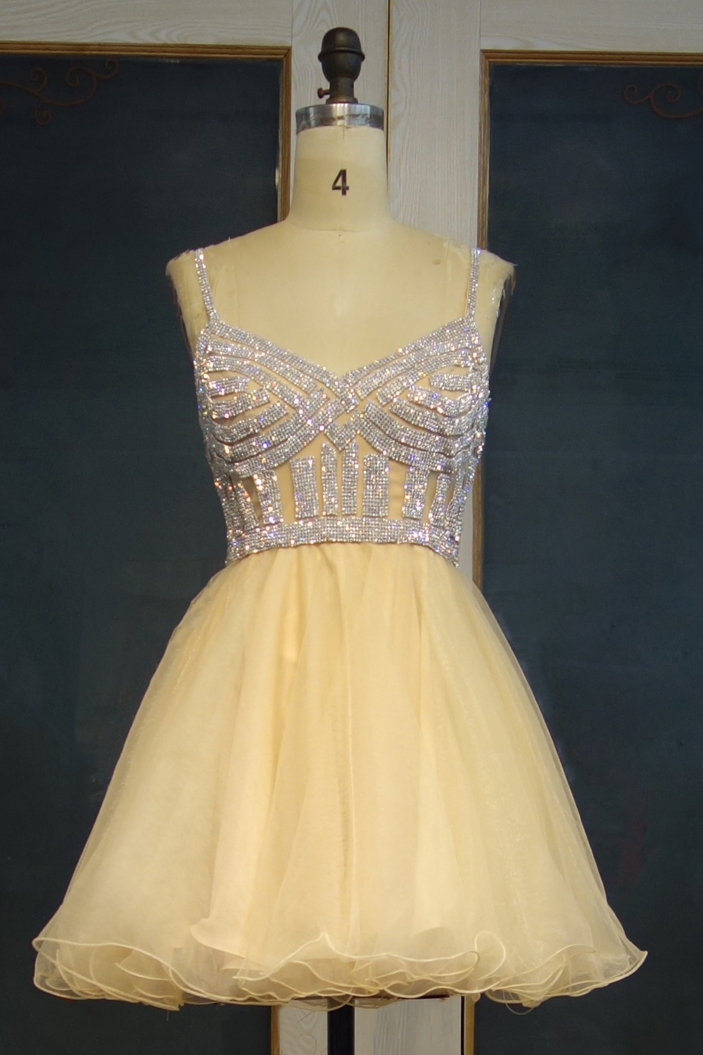Custom Made Sexy Spaghetti Straps Silver Beads Sequins Cute Short Homecoming Dresses-newarrivaldress