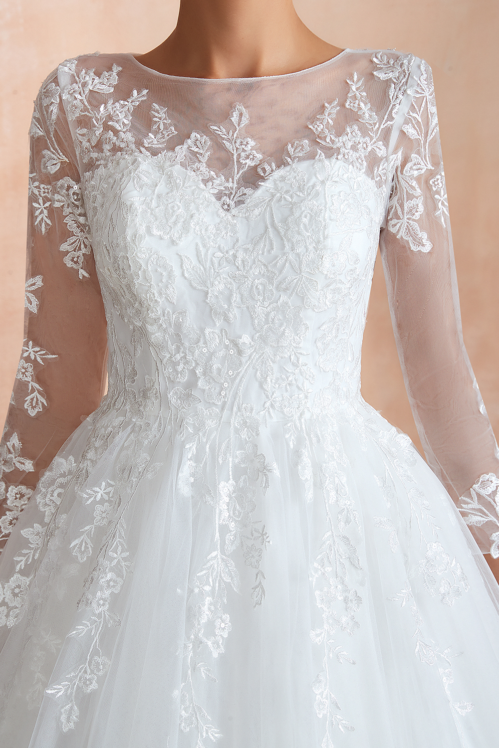 Elegant 3/4 Sleeves Aline Wedding Dress Tulle Lace Appliques Bridal Dress-newarrivaldress