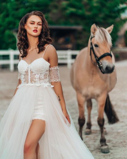 Boho Spaghetti Straps Tulle Wedding Dress with Side Split-newarrivaldress