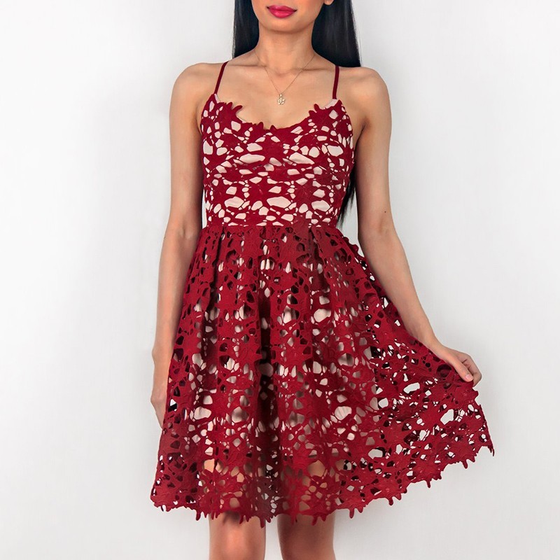 Delicate Lace Red Spaghetti Strap Homecoming Dress | Short A-line Party Gown-newarrivaldress