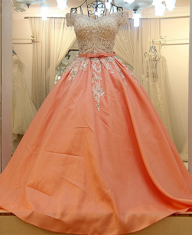 2021 V-neck Off-the-shoulder A-Line Floor-Length Appliques Prom Dress With Bow-newarrivaldress