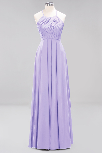 Halter Pleated Bridesmaid Dress Chiffon Sleeveless Floor Length Wedding Guest Dress-newarrivaldress