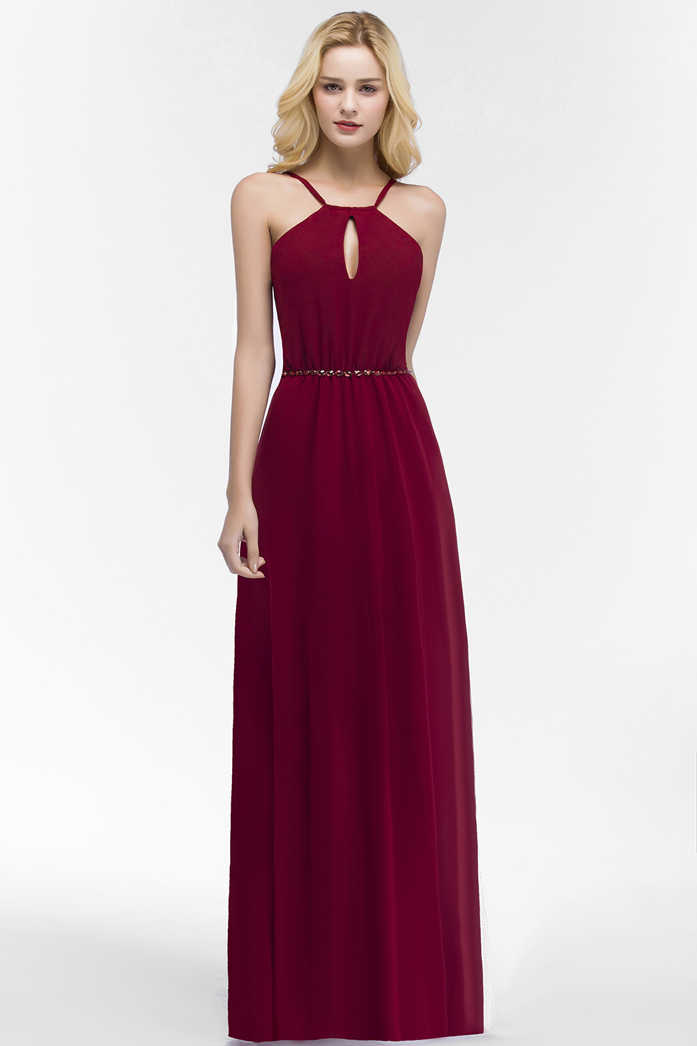 ROMA | A-line Keyhole Neckline Spaghetti Bridesmaid Dresses with Beading Sash-newarrivaldress