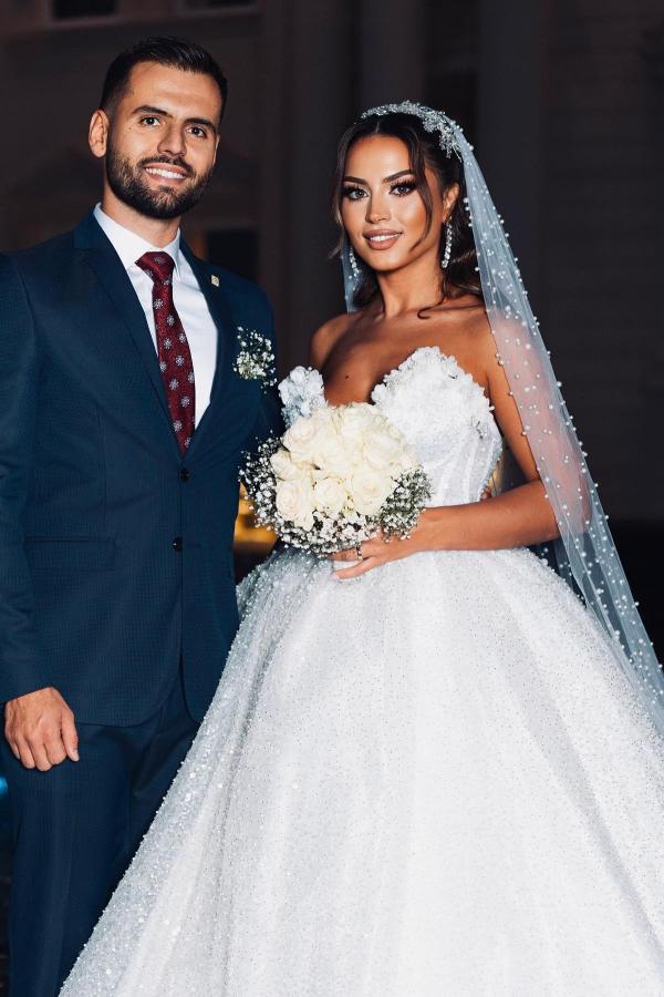 Gorgeous Sweetheart Pearls Sequins Wedding Dress-newarrivaldress