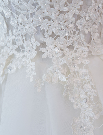 Princess Wedding Dresses Ball Gowns Lace V Neck Sleeveless Floor Length Bridal Gowns-newarrivaldress