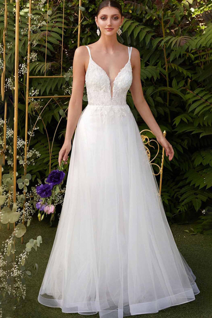 Elegant Spaghetti Straps V-Neck Tulle A-line Wedding Dress-newarrivaldress