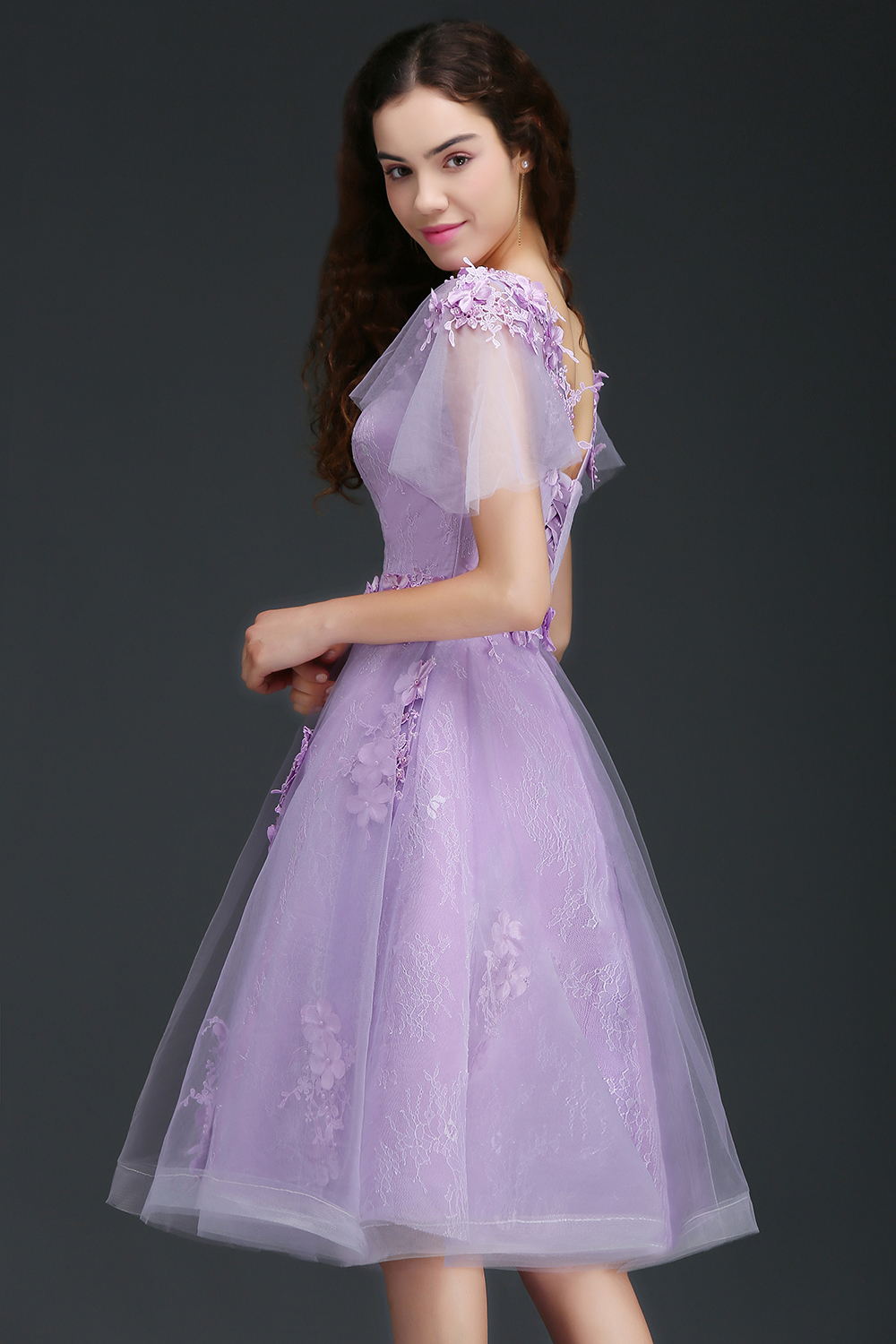 ALIANA | A Line V Neck Lilac Short Cocktail Homecoming Dresses With Sleeve-newarrivaldress