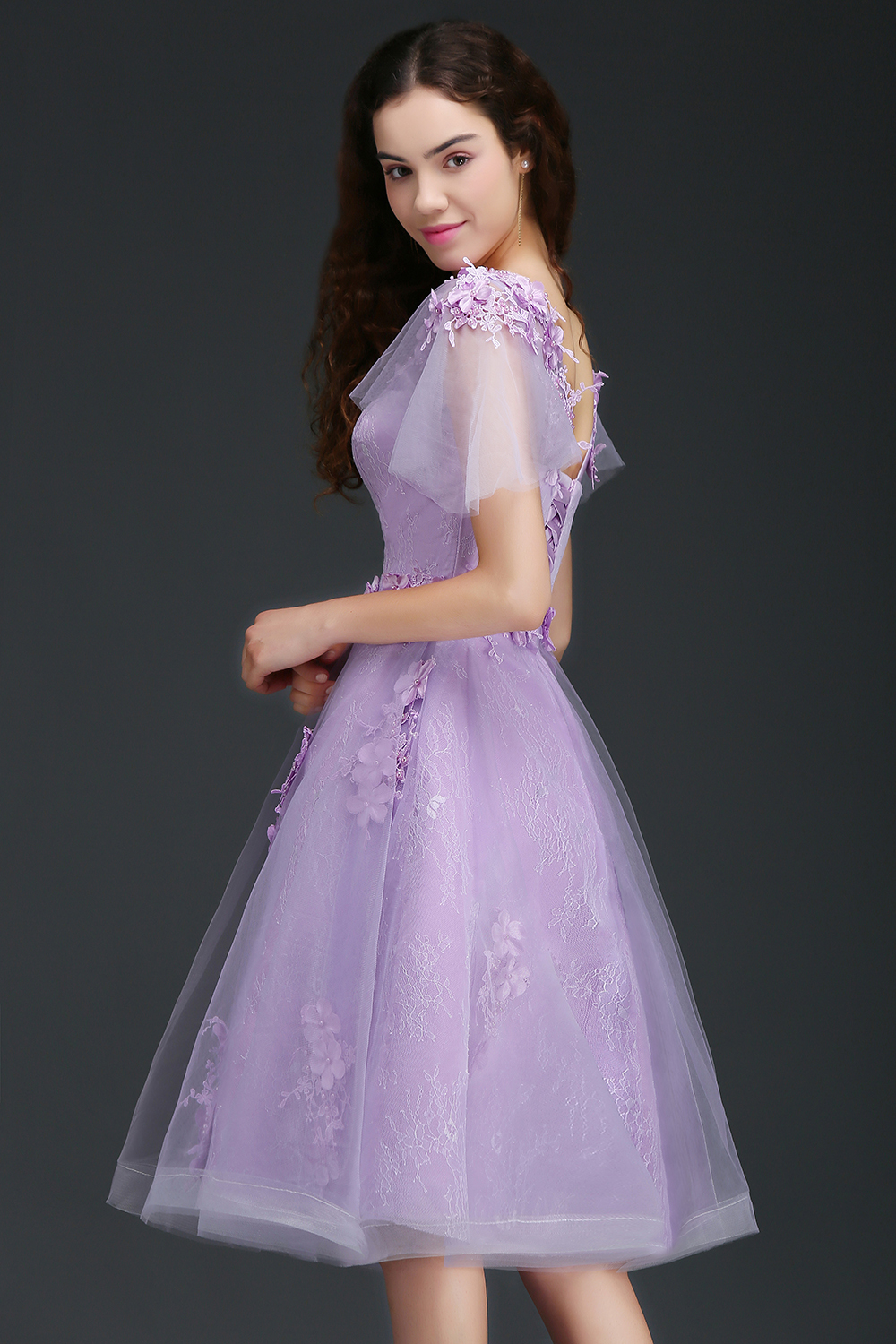 ALIANA | A Line V Neck Lilac Short Cocktail Homecoming Dresses With Sleeve-newarrivaldress