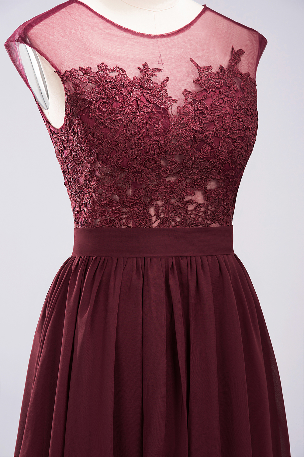 A-line Chiffon Lace Jewel Sleeveless Floor-Length Bridesmaid Dresses with Appliques-newarrivaldress