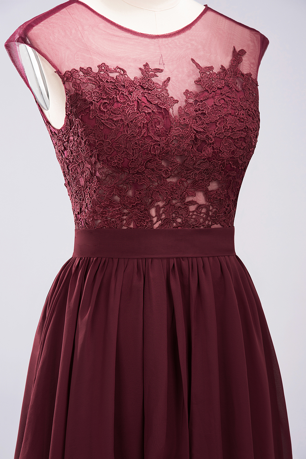 A-line Chiffon Lace Jewel Sleeveless Floor-Length Bridesmaid Dresses with Appliques-newarrivaldress