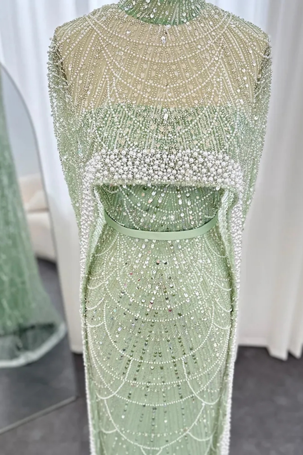 Luxury Sequins Dubai Mermaid Evening Dress with Cape Glitter Pearls Floor Length Party Dress-newarrivaldress