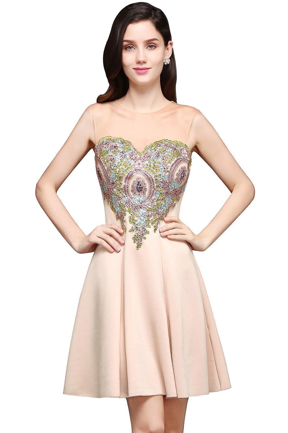 AYLIN | A-line Scoop Chiffon Short Homecoming Dress With Appliques-newarrivaldress