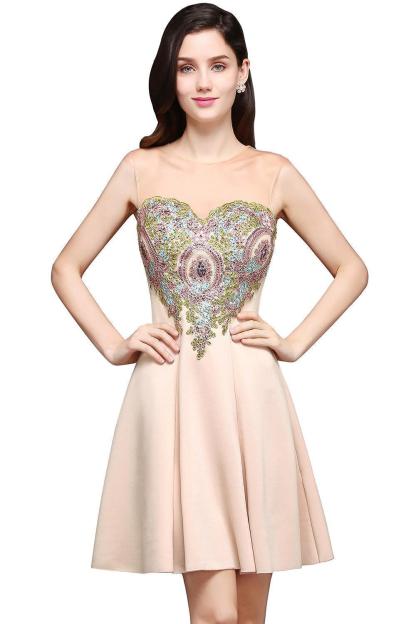 AYLIN | A-line Scoop Chiffon Short Homecoming Dress With Appliques-newarrivaldress