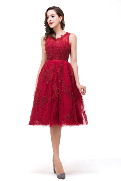 DANA | A-Line Knee-Length Red Lace Tull Prom Dresses with sequins-newarrivaldress