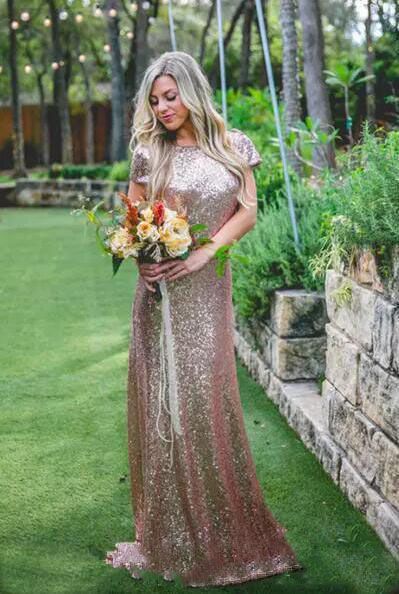 Sexy Sequin Bridesmaid Dresses | Rose Gold Long Wedding Guest Dresses-newarrivaldress