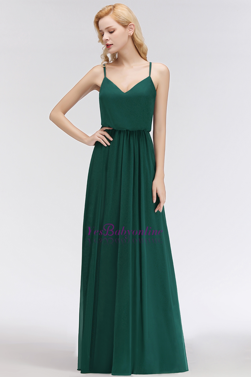 Elegant Chiffon A-Line Spaghetti-Straps Dark-Green Bridesmaid Dress-newarrivaldress