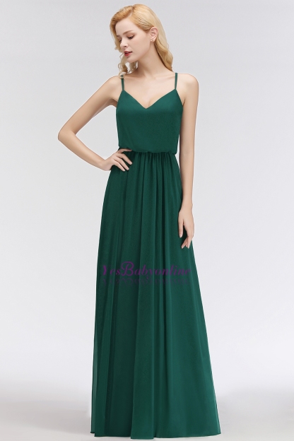 Elegant Chiffon A-Line Spaghetti-Straps Dark-Green Bridesmaid Dress-newarrivaldress