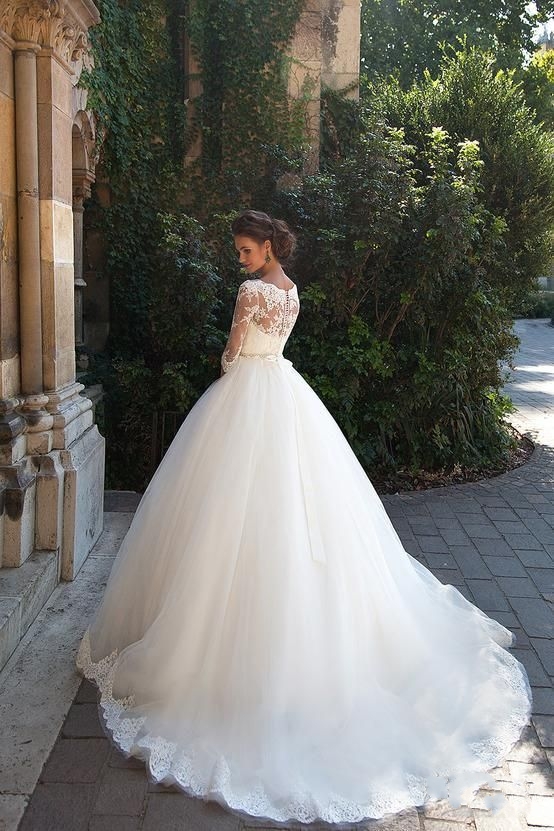 Half Sleeve Ball Gown Wedding Dresses | Puffy Tulle Lace Appliques Bridal Gowns with Beads Belt-newarrivaldress
