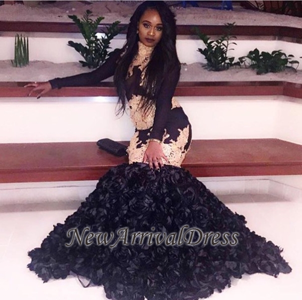 Black Long Sleeve Mermaid Prom Dress, black prom dress-newarrivaldress