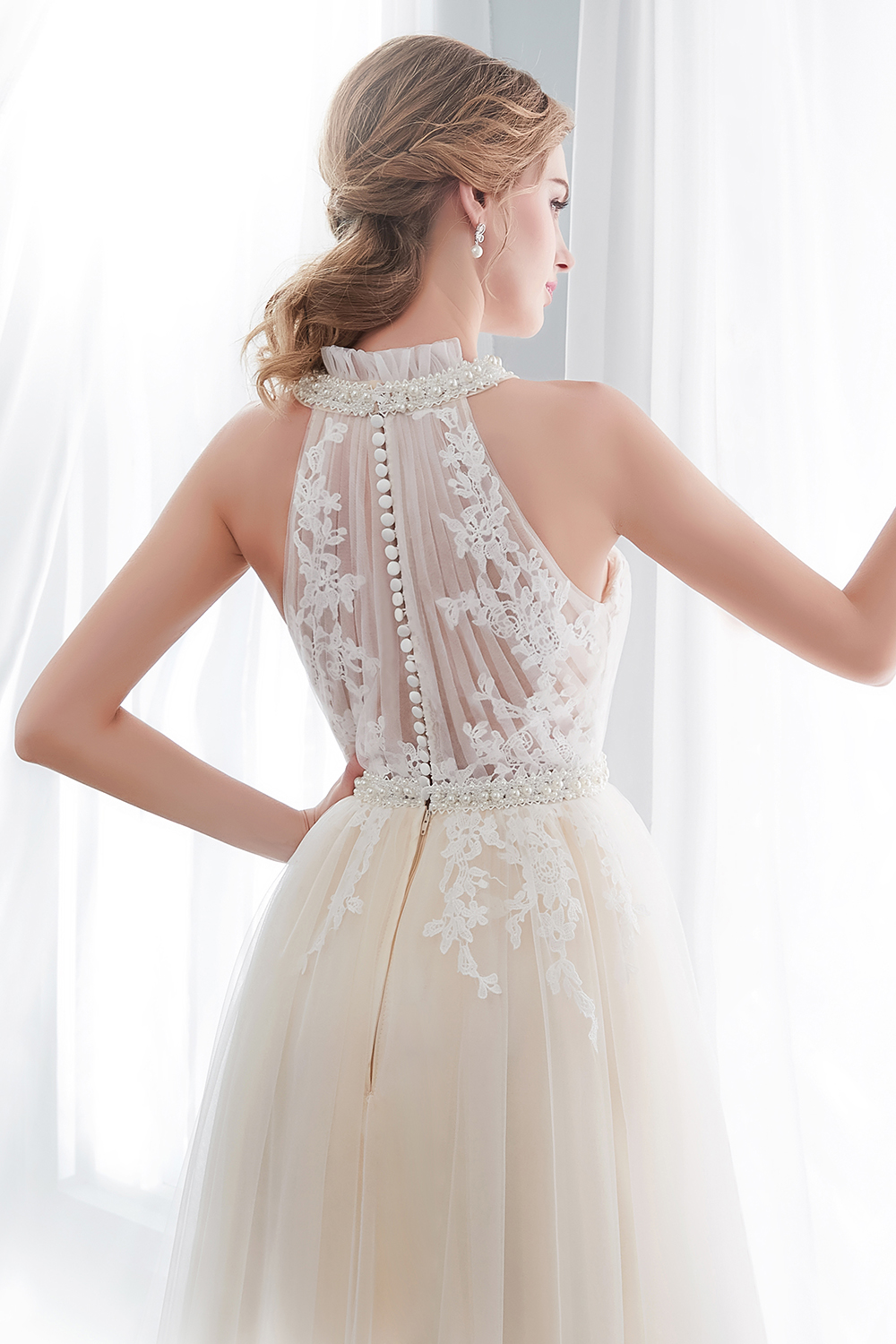 NATALIA | A-line Halter Floor Length Appliqued Tulle Evening Dresses-newarrivaldress