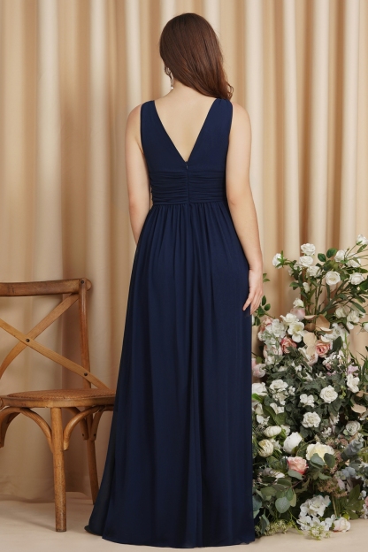 Ruched Chiffon A-line V-Neck Burgundy Evening Dresses