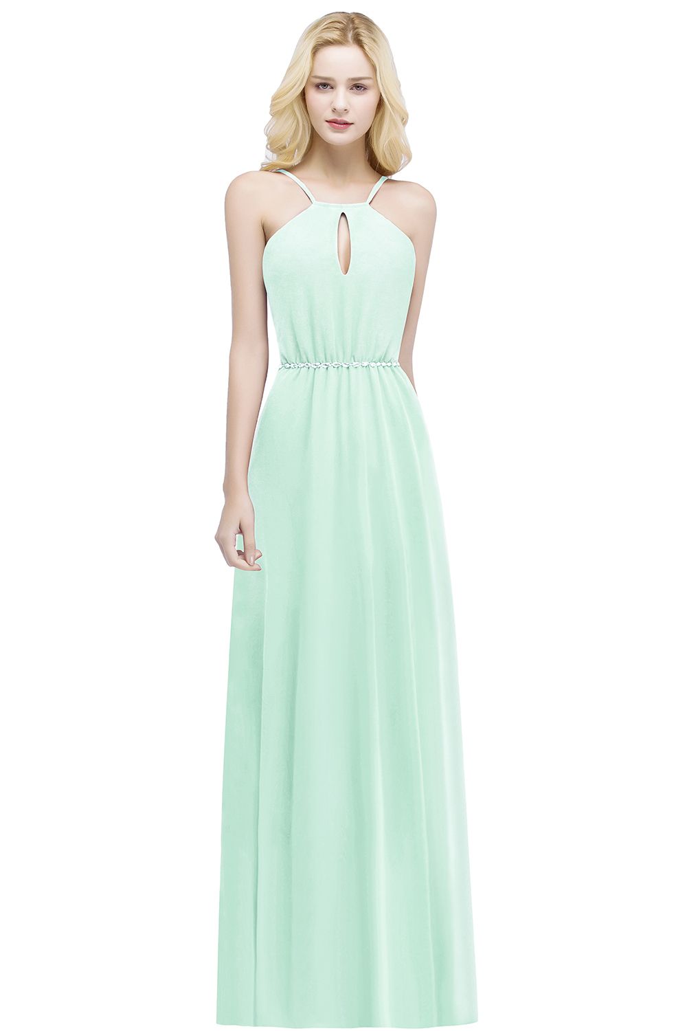 ROMA | A-line Keyhole Neckline Spaghetti Bridesmaid Dresses with Beading Sash-newarrivaldress