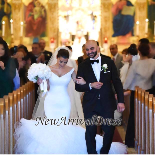 White Gorgeous Mermaid V-Neck Tulle Wedding Dress-newarrivaldress