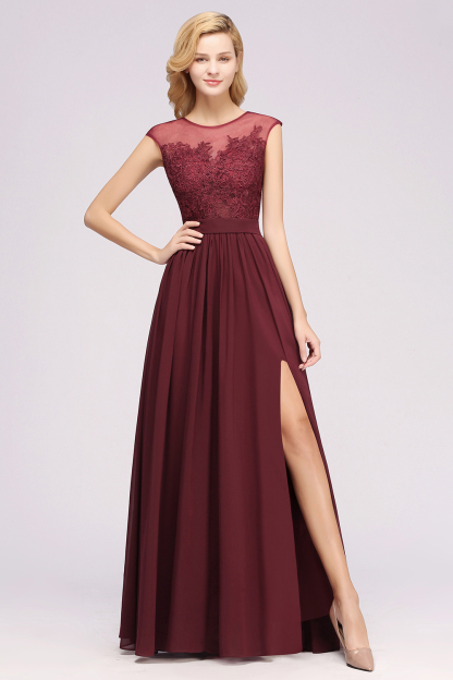 A-line Chiffon Lace Jewel Sleeveless Floor-Length Bridesmaid Dresses with Appliques-newarrivaldress