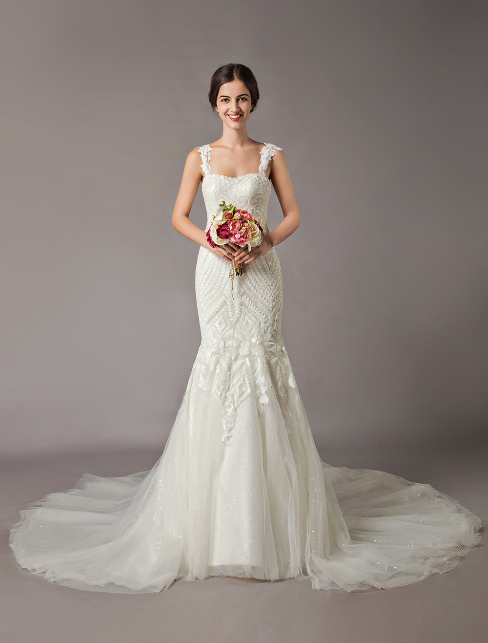 Mermaid-Wedding-Dresses-Luxury-Straps-Sequin-Lace-Tulle-Chapel-Train-Bridal-Gowns-newarrivaldress