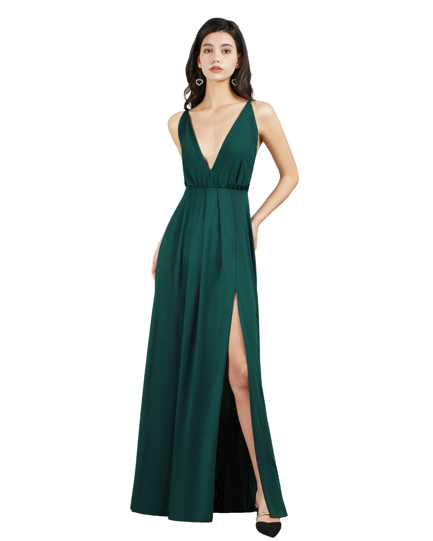 Sleeveless Side Slit Evening Dress V-Neck Aline Floor-Length Dress-newarrivaldress