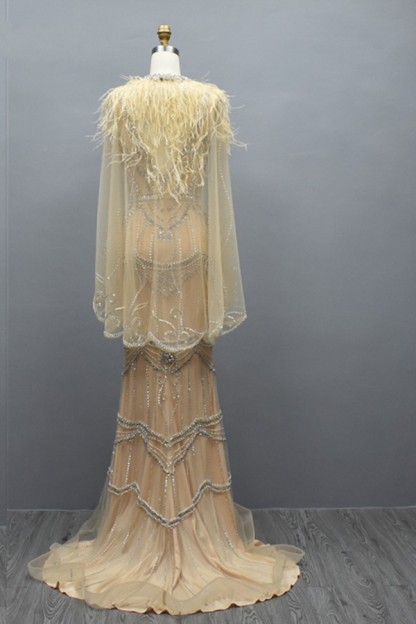 Gorgeous Deep V-Neck Sequins Beadings Long Mermaid Prom Dress with Shawl