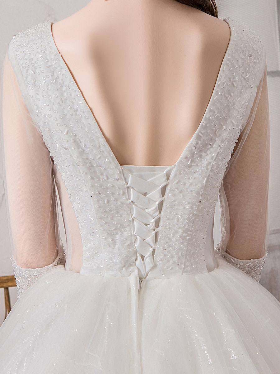 Wedding Dress Princess Silhouette Floor Length V Neck Sleeveless Natural Waist Beaded Lycra Spandex Bridal Gowns-newarrivaldress