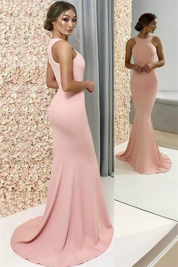 2021 New Arrival Pink Halter Sleeveless Mermaid Prom Dresses-newarrivaldress