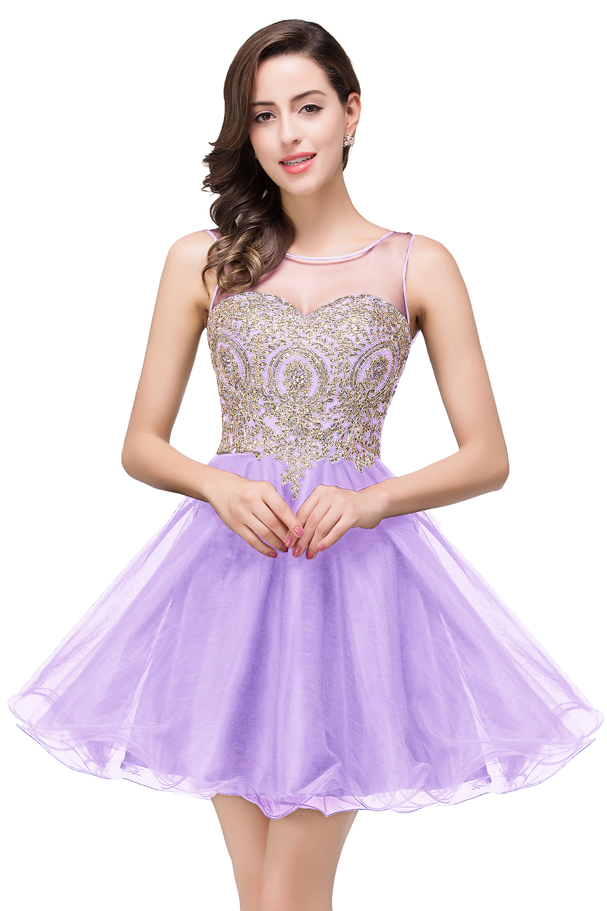 ESTRELLA | A-line Crew Short Sleeveless Appliques Prom Dress-newarrivaldress