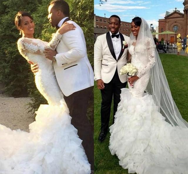 Elegant New Arrival Beautiful Lace Appliques Ruffles Mermaid Wedding Dresses-newarrivaldress