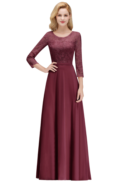 MARIAN | A-line Floor Length Lace Chiffon Bridesmaid Dresses with Sleeves-newarrivaldress