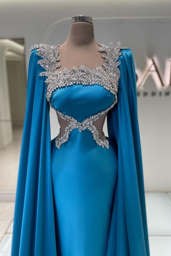 Stylish Shiny Crystals Satin Long Evening Gown with Shawl-newarrivaldress