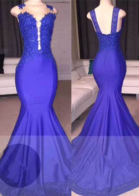 Straps Beads Appliques Mermaid Evening Gowns | Sleeveless Court-Train Prom Dresses-newarrivaldress