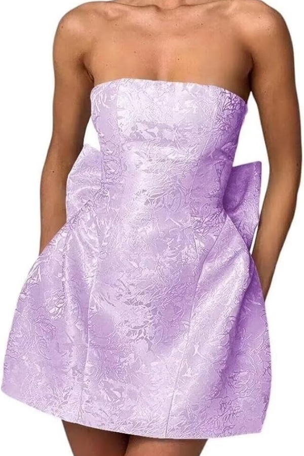 Chic Strapless Ruffle Satin Sheath Prom Dress Short Homecoming Dresses with Bow-newarrivaldress